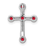 14k White Gold Cross Pendant with Ruby Bezel Set Gemstones, Polished Rope Texture