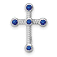 10k White Gold Cross Pendant with Sapphire, Twisted Rope Texture, Unisex Spiritual Design