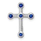 10k White Gold Cross Pendant with Sapphire, Twisted Rope Texture, Unisex Spiritual Design