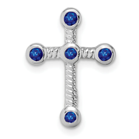 10k White Gold Cross Pendant with Sapphire, Twisted Rope Texture, Unisex Spiritual Design