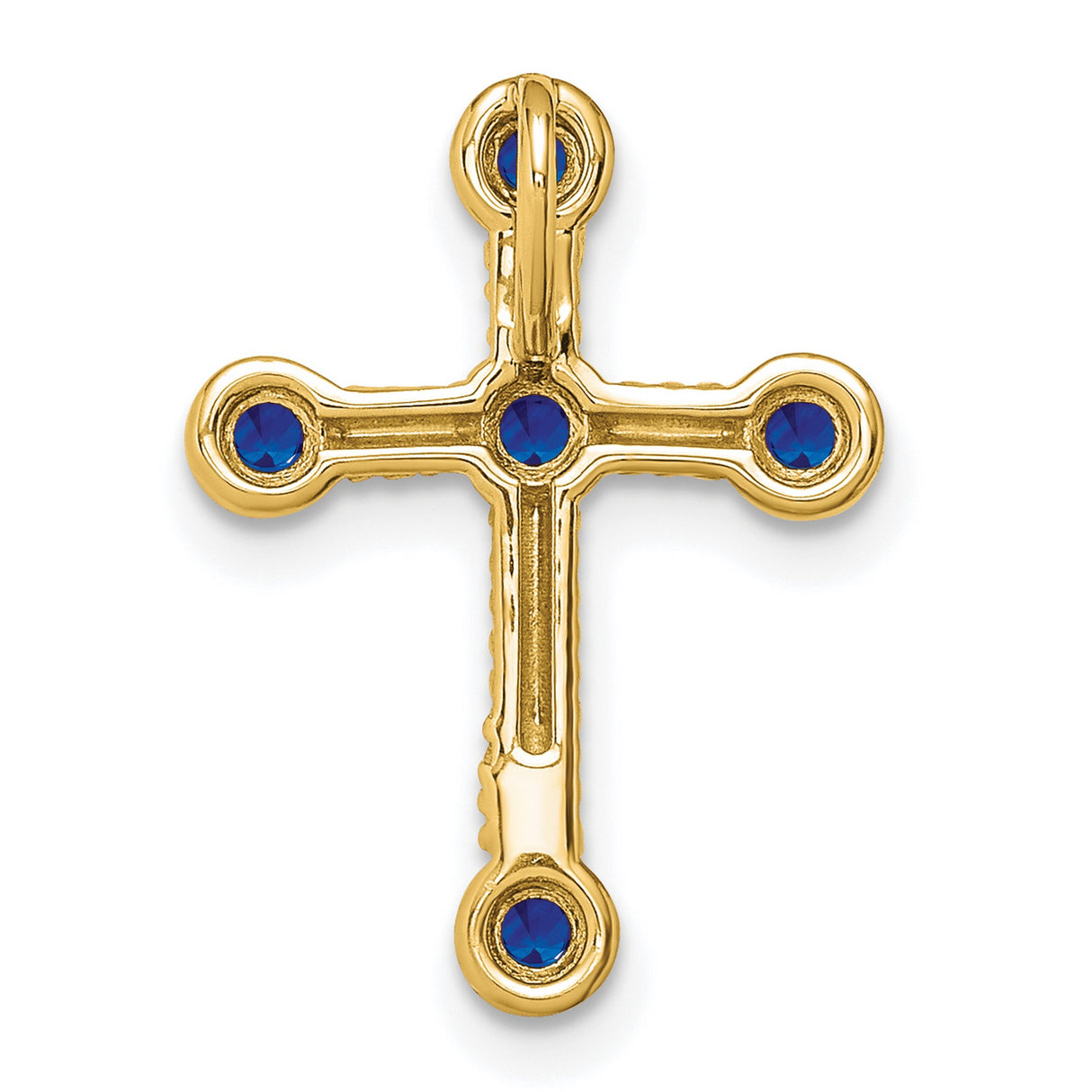 10k Yellow Gold Cross Pendant with Sapphire, Rope Texture Design, Religious Charm