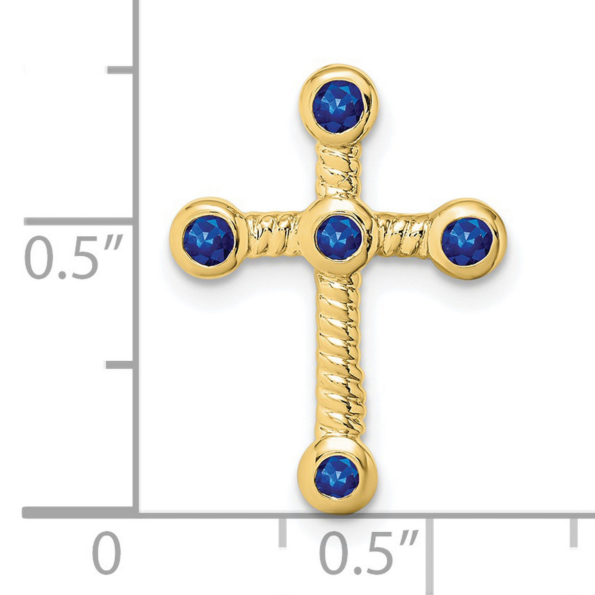 10k Yellow Gold Cross Pendant with Sapphire, Rope Texture Design, Religious Charm