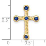 10k Yellow Gold Cross Pendant with Sapphire, Rope Texture Design, Religious Charm