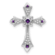 10k White Gold Cross Pendant with Amethyst and Diamond Accents, Fleur de Lis Style