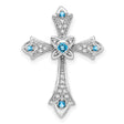 10k White Gold Cross Pendant with Swiss Blue Topaz and Diamond Accents, Fleur de Lis Style