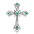 10k White Gold Cross Pendant with Emerald and Diamond Accents, Fleur de Lis Design