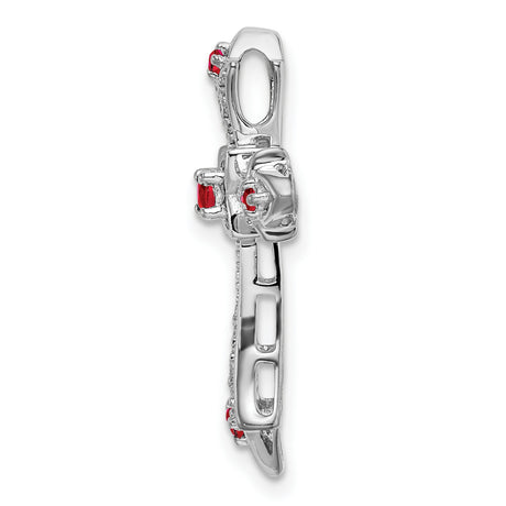 10k White Gold Fleur de Lis Cross Pendant with Rubies and Diamonds
