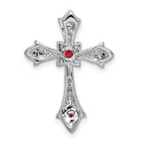 10k White Gold Fleur de Lis Cross Pendant with Rubies and Diamonds