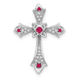 10k White Gold Fleur de Lis Cross Pendant with Rubies and Diamonds