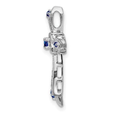 10k White Gold Cross Pendant with Sapphire and Diamond, Fleur de Lis Design