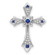 10k White Gold Cross Pendant with Sapphire and Diamond, Fleur de Lis Design