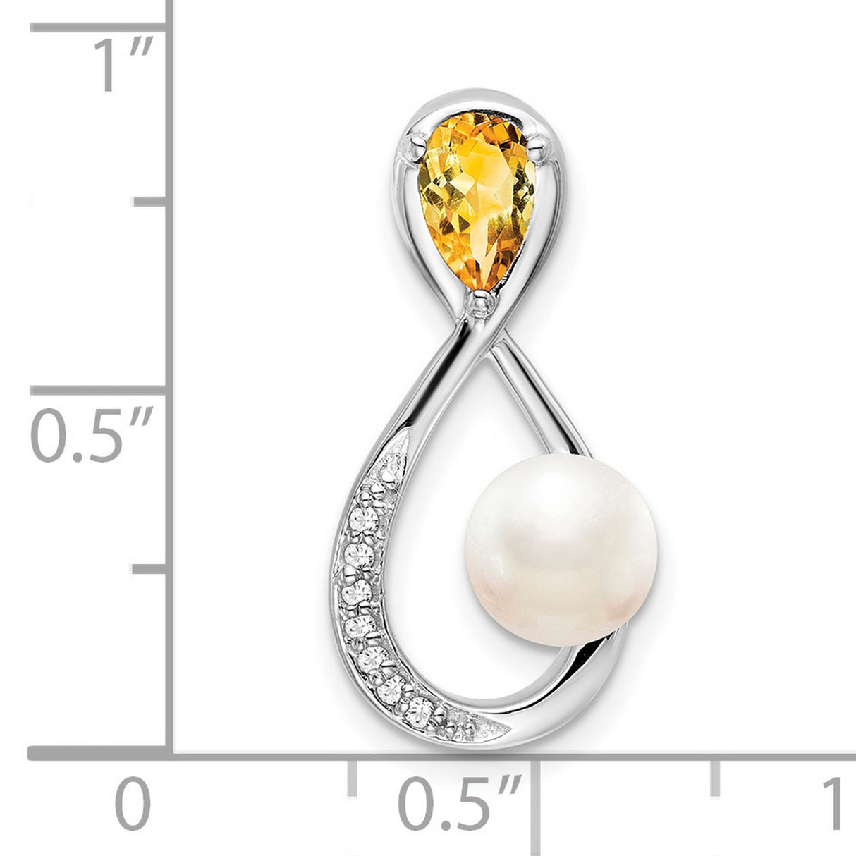 10k White Gold Pendant with Citrine and Pearl, Infinity Loop Design, Diamond Accents