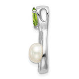 14k White Gold Infinity Pendant with White Pearl, Peridot, and Diamond Accents