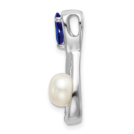 14k White Gold Infinity Pendant with Freshwater Pearl, Sapphire, and Diamond Accents