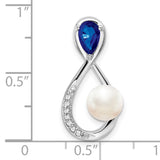 14k White Gold Infinity Pendant with Freshwater Pearl, Sapphire, and Diamond Accents