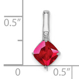 14k White Gold Pendant with Cushion-Cut Ruby and Diamond Accent
