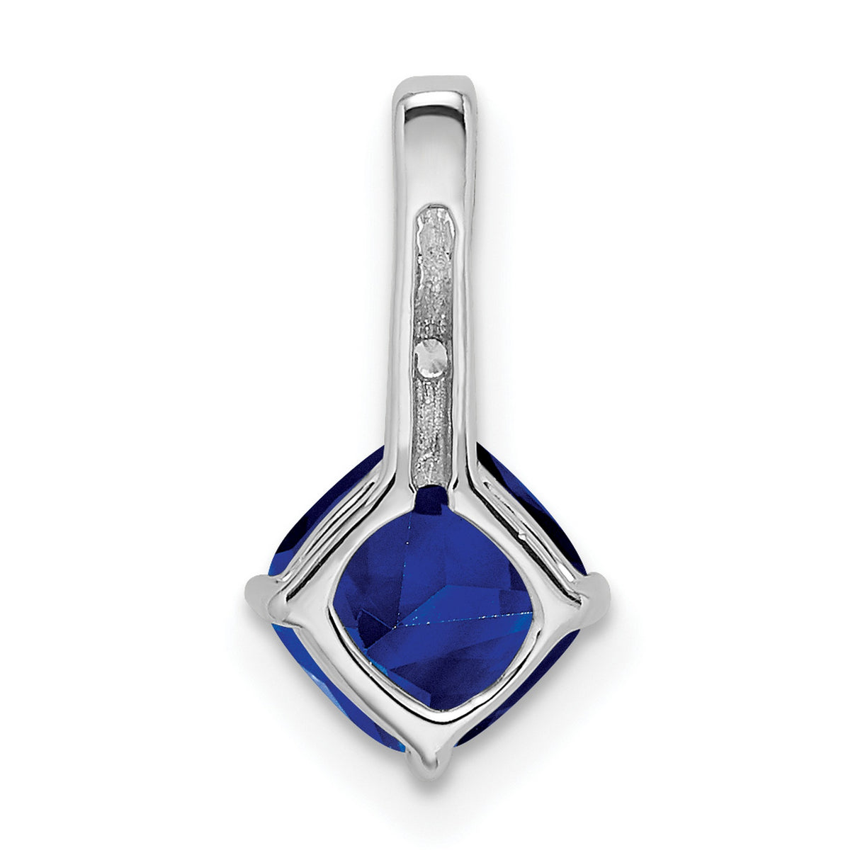 Cushion Sapphire and Diamond Charm Pendant in Real 14k White Gold