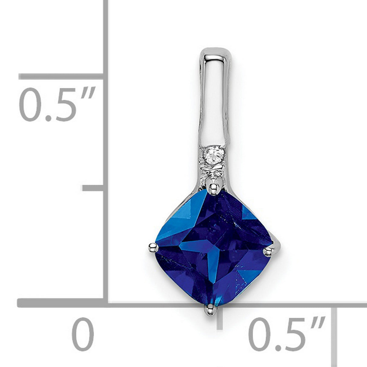 Cushion Sapphire and Diamond Charm Pendant in Real 14k White Gold