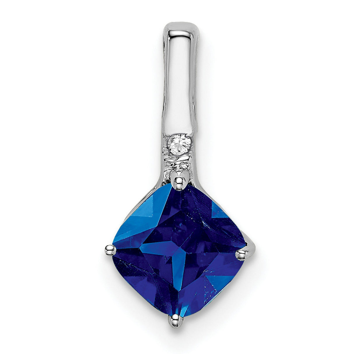 Cushion Sapphire and Diamond Charm Pendant in Real 14k White Gold