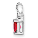 14k White Gold Pendant with Princess Cut Ruby and Diamond Accents, Modern Minimalist Design