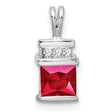 14k White Gold Pendant with Princess Cut Ruby and Diamond Accents, Modern Minimalist Design