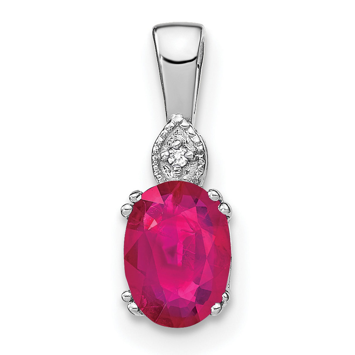 14k White Gold Ruby and Diamond Pendant with Marquise Setting, July Birthstone Jewelry