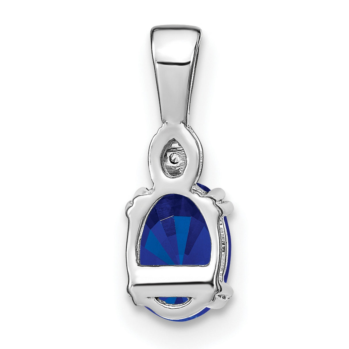 Oval Sapphire and Diamond Charm Pendant in Real 14k White Gold