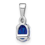 Oval Sapphire and Diamond Charm Pendant in Real 14k White Gold