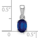 Oval Sapphire and Diamond Charm Pendant in Real 14k White Gold