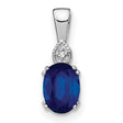 Oval Sapphire and Diamond Charm Pendant in Real 14k White Gold