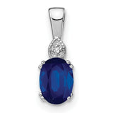 Oval Sapphire and Diamond Charm Pendant in Real 14k White Gold