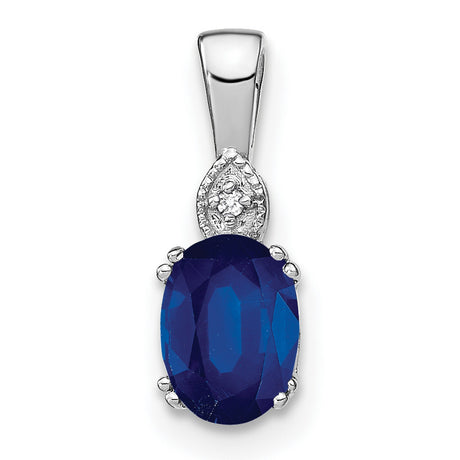Oval Sapphire and Diamond Charm Pendant in Real 14k White Gold