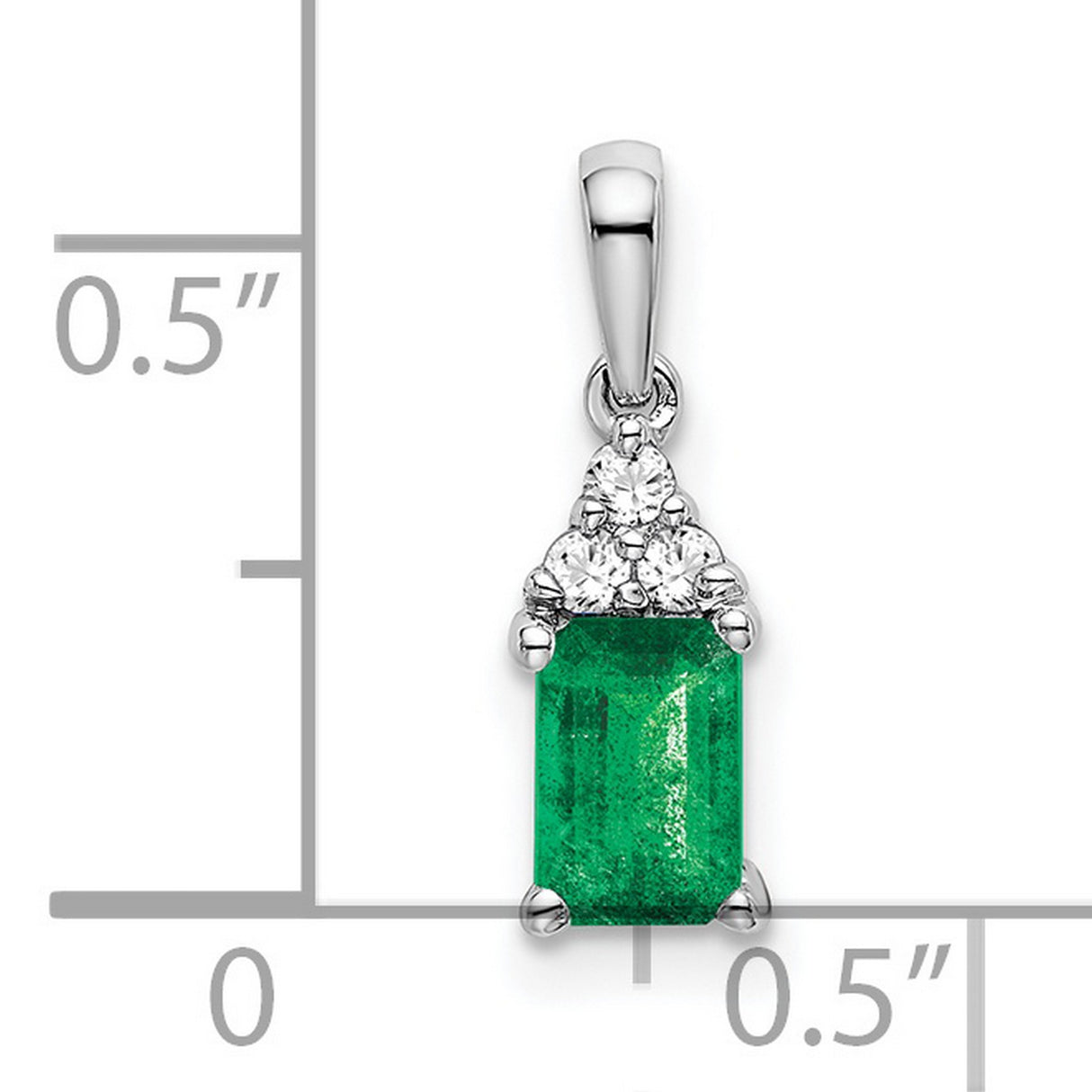 14k White Gold Pendant with Emerald Cut Green Emerald and Diamond Accents