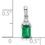 14k White Gold Pendant with Emerald Cut Green Emerald and Diamond Accents