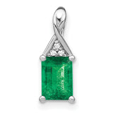 14k White Gold Pendant with Emerald Cut Green Emerald and Three Diamonds, Minimalist Design