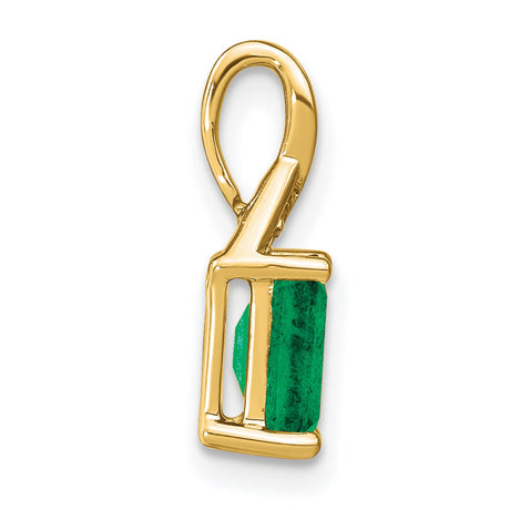 Rectangle Emerald and Diamond Charm Pendant in Real 14k Yellow Gold