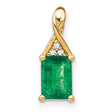 Rectangle Emerald and Diamond Charm Pendant in Real 14k Yellow Gold