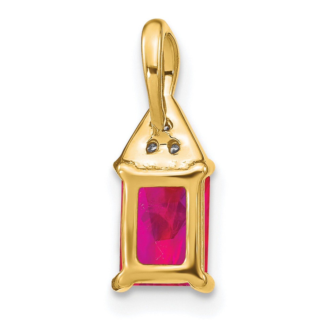 Emerald-shape Ruby and Diamond Charm Pendant in Real 14k Yellow Gold