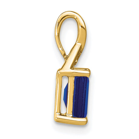 14k Yellow Gold Pendant with Emerald Cut Sapphire and Diamond Accents in Triangle Setting