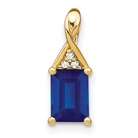 14k Yellow Gold Pendant with Emerald Cut Sapphire and Diamond Accents in Triangle Setting