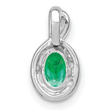 Oval Emerald and Diamond Charm Pendant in Real 14k White Gold