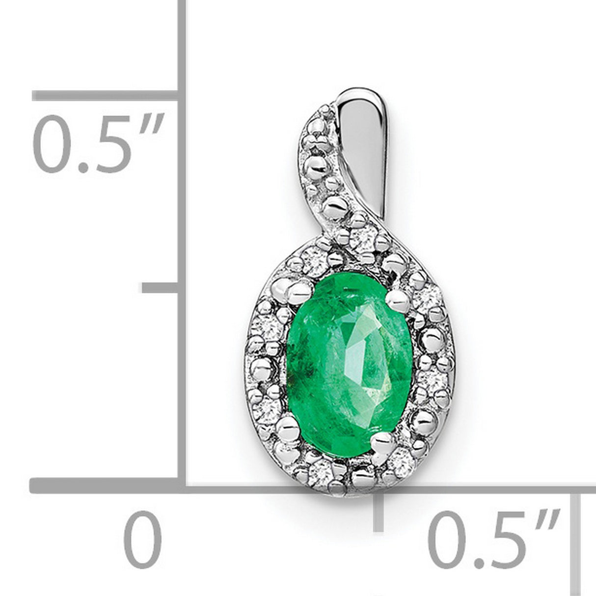 Oval Emerald and Diamond Charm Pendant in Real 14k White Gold