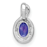14k White Gold Pendant with Tanzanite and Diamond Halo, Swirl Design