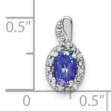 14k White Gold Pendant with Tanzanite and Diamond Halo, Swirl Design