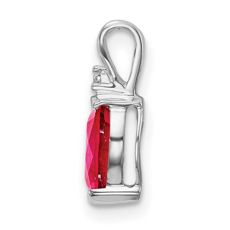 14k White Gold Pendant with Pear Ruby and Diamond Accent, Romantic Anniversary Jewelry