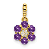 14k Yellow Gold Flower Pendant with Amethyst and Diamond Accents for Women