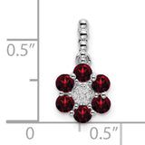 14k White Gold Pendant with Garnet and Diamond, Floral Design Jewelry Charm for Women