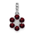 14k White Gold Pendant with Garnet and Diamond, Floral Design Jewelry Charm for Women