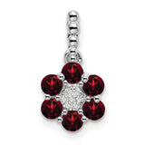 14k White Gold Pendant with Garnet and Diamond, Floral Design Jewelry Charm for Women