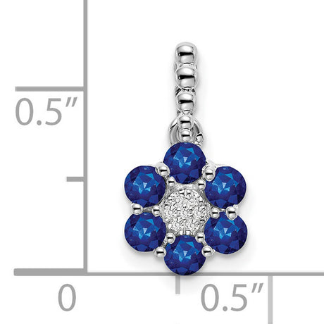 Sapphire and Diamond Floral Charm Pendant in Real 14k White Gold